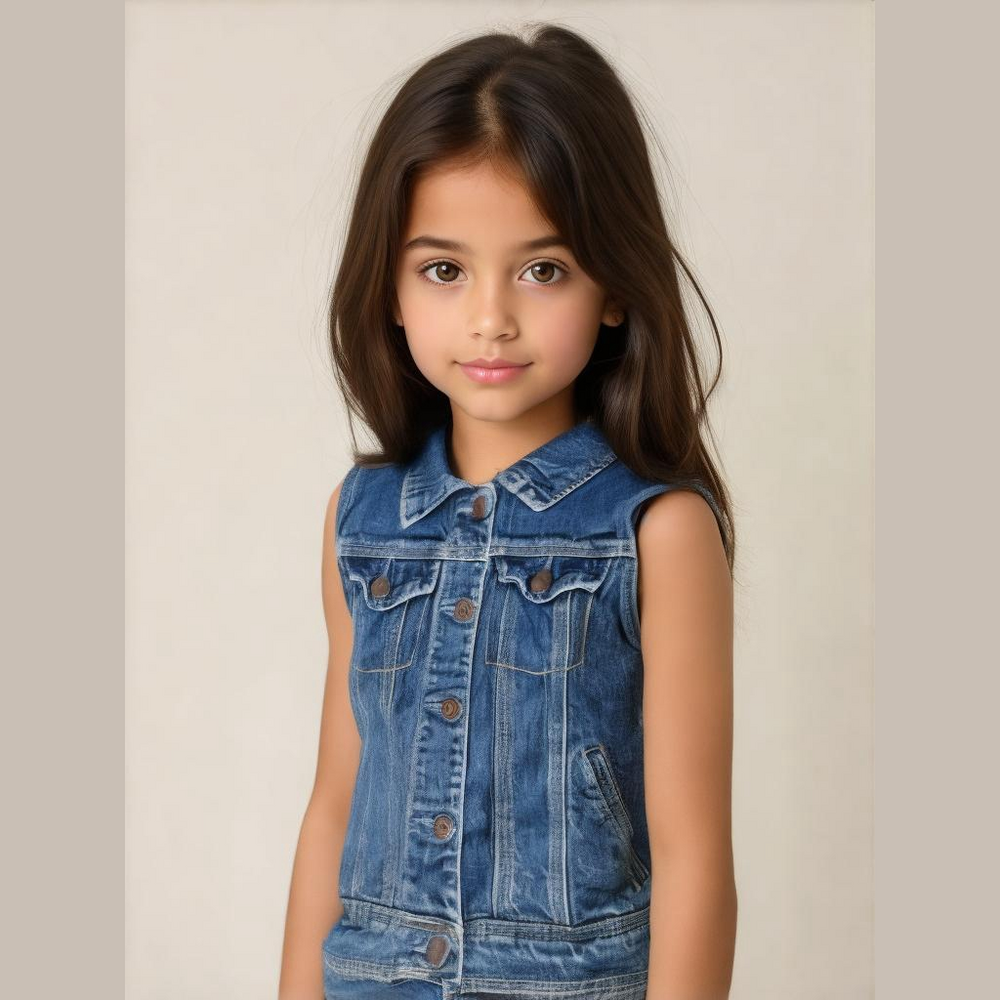 Cat & Jack Girl's Size L (10/12) Medium Wash Button Up Denim Stretch Vest